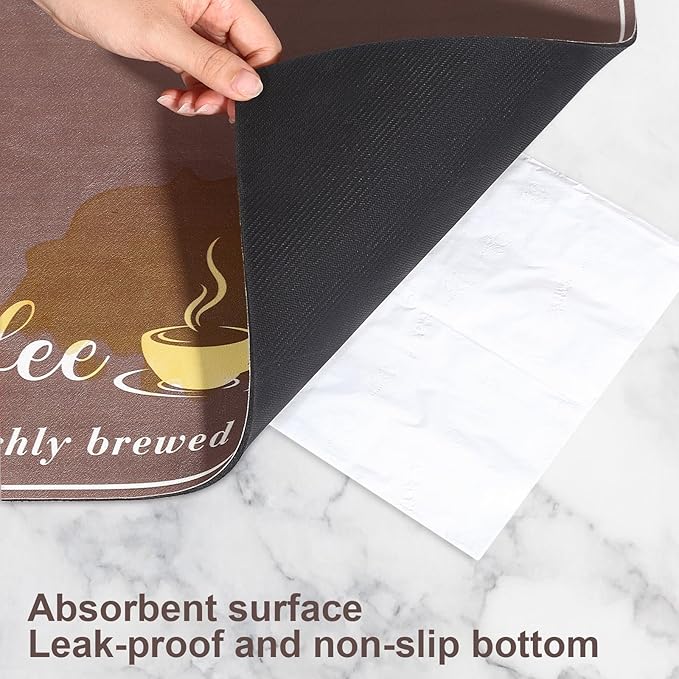 CooRug Absorbent Coffee Mat, Fashion Dish Drying Mat for Kitchen Counter Coffee Bar Accessories Espresso Machine Dish Rack 16" x 24" Brown