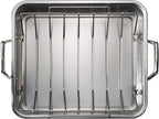 Tramontina 16.5-Inch Stainless Steel Deep Roasting Pan with Basting Grill and V-Rack, Turkey Roaster for Oven, Dishwasher Safe, Made in Brazil