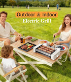 3-in-1 Electric Grill with Hot Dog Roller, Portable Indoor Outdoor BBQ Grill, Griddle and Sausage Roller Machine with Removable Non-Stick Plate & Drip Tray, for Tailgate, Camping, RV, Home Kitchen