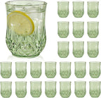 24 Pack Plastic Stemless Wine Glasses,12oz Unbreakable Vintage Elegant Drinking Glass Set,Reusable Fancy Cocktail Cups for Party, Wedding, and Bulk Events (24, 12oz-Sage Green)