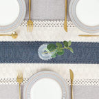 FEXIA Boho Table Runner 108 Inches Long for Home Decor Farmhouse Table Runner Cream & Blue Rustic Macrame with Tassels for Bohemian Dining Bedroom Decor Bridal Shower (12x108 Inches)
