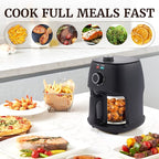 Elite Gourmet Glass Air Fryer, 2.4 Qt Compact Size for 1–2 People, PFAS-Free Ceramic & Glass Basket, Visible Cooking, Adjustable Temp 175–400°F, 1150W, Black