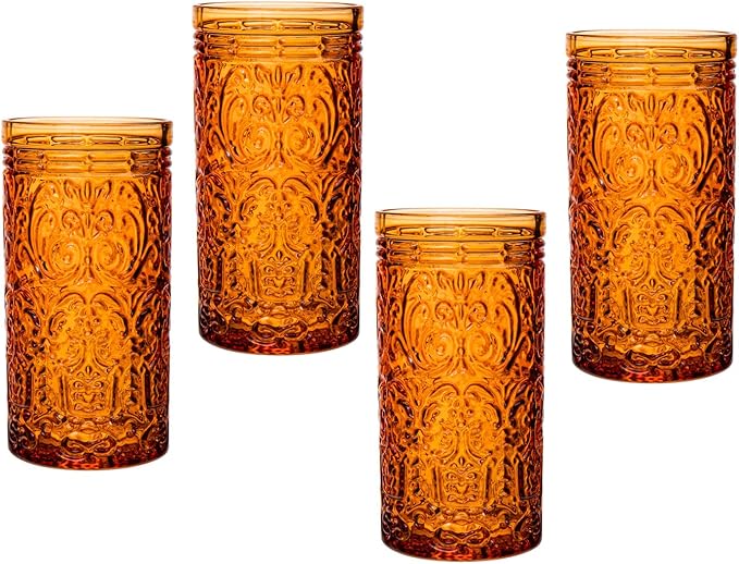 Godinger Jax Highball Beverage Glass Cup Orange Spice – Set of 4