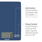 Escali Arti Glass Food Scale Digital Countertop Kitchen, Baking and Cooking Scale with Nutrition and Calorie Counter, 15-Pound Capacity, 9" x 6.5" x .75", Blue Mirage