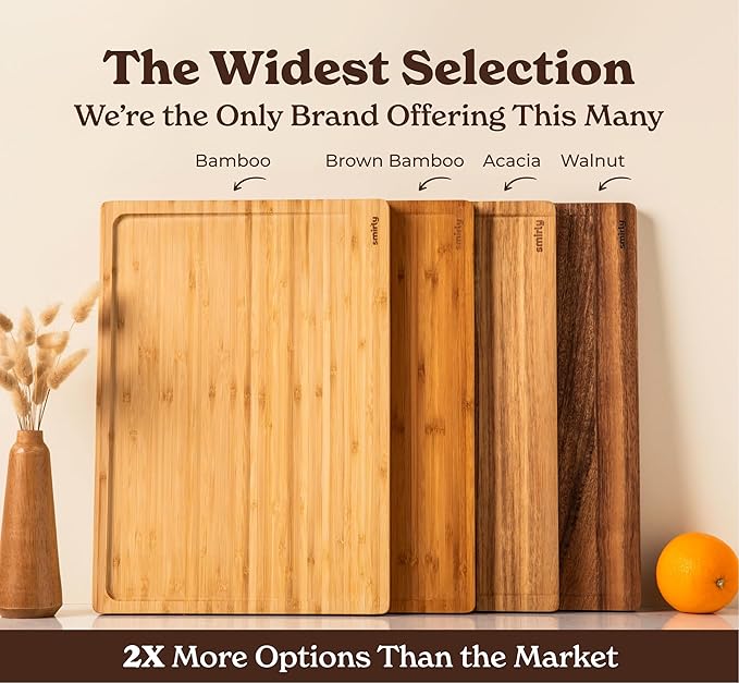 SMIRLY Bamboo Cutting Board Set, Chopping Board and Wooden Cutting Boards for Kitchen, Small Wood Cutting Board and butcher block (Acacia Wood, 2 Pack)