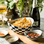 Miamolo Tiered Serving Bowls Chip and Dip Serving Set with Stand, Ceramic Appetizer Serving Dishes Platters and Trays for Parties Entertaining - Checkered Kitchen Decor