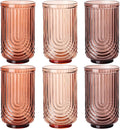 Venus Vintage Drinking Glasses Set of 6-17oz Hand-Blown Highball Ribbed Glassware, Arch Design Cocktail Glasses for Whiskey Water Beverages Ice Coffee Juice Milk
