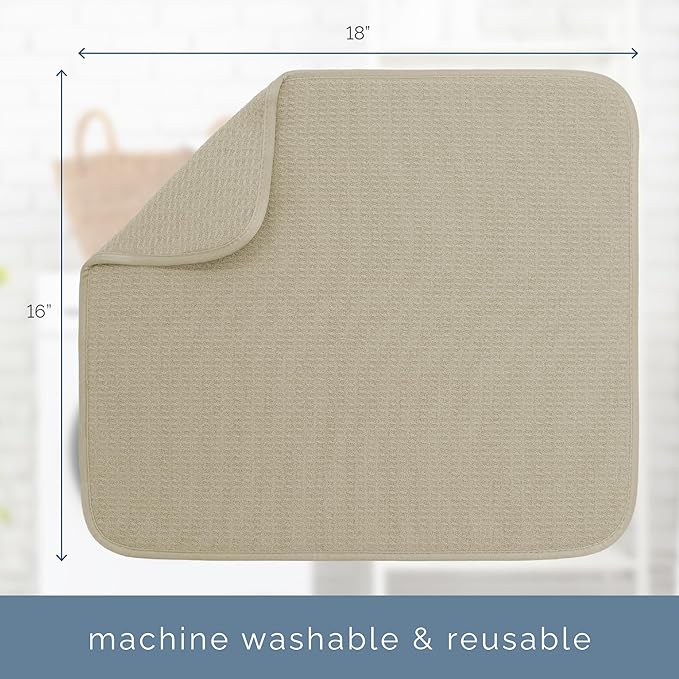 S&T INC. Dish Drying Mat, 16” x 18”, Absorbent Microfiber Kitchen Counter Mat, Dish Drying Pad for Dishes, Utensils, Pots and Pans, Large, Pure Cashmere