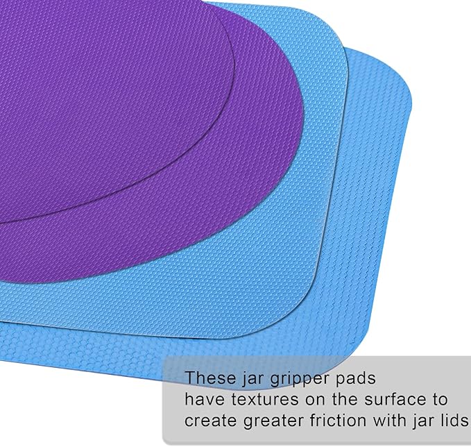LUTER 4pcs Jar Opener, Rubber, Multi-function Silicone Bottle Opener for Seniors with Weak Hands Lid Cap Gripper Pads Kitchen Coasters Gadgets(Blue, Purple)