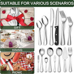 80 Pieces Silverware Set with Serving Utensils Set, CEKEE Stainless Steel Flatware Set for 12 with Steak Knives, Heavy Duty Cutlery Set, Kitchen Utensil Sets for Home Restaurant, Dishwasher Safe