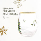 Spode Christmas Tree 19oz Stemless Wine Glasses, Set of 4 - Vintage-Inspired Holiday Drinkware with Cozy Seasonal Charm, Ideal for Mulled Wine at Festive Gatherings & Holiday Entertaining
