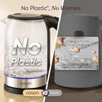Cosori Electric Kettle, No Plastic Contact With Water, Wide Mouth For Easy Cleaning, Auto Shut Off, 1.7L Tea Kettle & Hot Water Boiler, Water Heater & Teapot, Borosilicate Glass, Black, 1500W