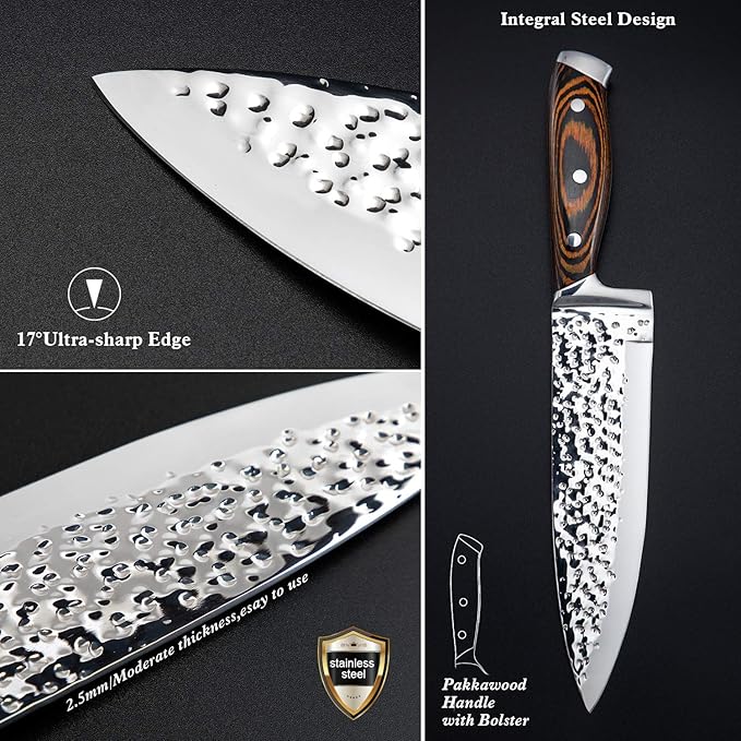 Kitchen Knife Set,15-Piece Knife Set With Block Wooden,Self Sharpening For Chef Knife Set,High Carbon Japan Stainless Steel Hammered Collection Knife Block Set with Steak Knives, Boxed Knife Set