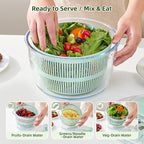 Large 5.2 Qt Glass Salad Spinner Vegetable Dryer with Drain Microwave Safe Dishwasher Safe with Transparent Lid Crank Handle Quick Spin Greens Washer for Lettuce Herbs Fruits