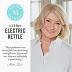 Martha Stewart Electric Kettle with Removable Stainless Steel Tea Infuser, Glass Carafe 1.7L (7 Cups), Hot Water Boiler, 4 Presets, Keep Warm & Auto Shut-Off, Cordless 360° Swivel Base, Honeydew Green