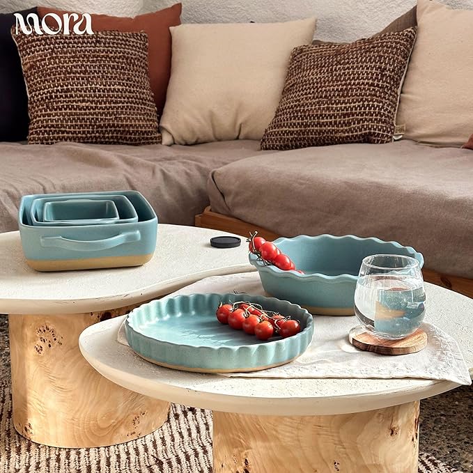 Mora Ceramic Set of 2 Baking Dishes For Casserole, Banana Bread, Brownies, Broiling, Roasting, and Baking. 7x11 in and Loaf Pans - Porcelain Serving Bakeware from Oven to Table. Freezer Safe - Iris
