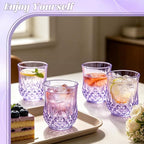 12 Pack Plastic Stemless Wine Glasses,12oz Unbreakable Vintage Elegant Drinking Glass Set,Reusable Fancy Cocktail Cups for Party, Wedding, and Bulk Events (12, 12oz-Purple)