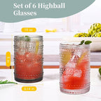 Gray Hobnail Drinking Glasses Set of 6,15 oz Vintage Highball Glasses,Drinkware Kitchen Glasses for Cocktail,Iced Coffee,Beer,Ice Tea,Wine,Whiskey,Water