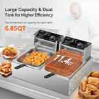 ROVSUN 22.8QT Commercial Deep Fryer with Baskets & Lids, 21.8L Stainless Steel Electric Double Fryer, Countertop Kitchen Frying Machine w/Temperature Control, French Fries Donuts 3400W