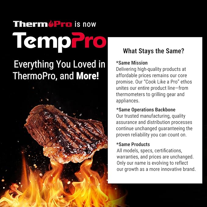 TempPro TP16H Large LCD Digital Meat Thermometer for Cooking, Smoking, Grilling, BBQ Food Thermometer with Clock Timer and Stainless Steel Probe, Black (Previously ThermoPro)