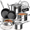 Ciwete 11-Piece Stainless Steel Pots and Pans Set Non Stick, Tri-Ply Stainless Steel Cookware Set, Induction Kitchen Cookware Sets with Steamer Insert & Stay-Cool Handles, Dishwasher, Oven Safe