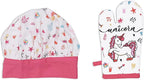AMOUR INFINI Apron and Hat Set, 3 Pcs- Adjustable Kitchen Apron Oven Mitts Set