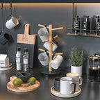 Wisuce Bamboo Mug Holder Tree, Thicker Base Coffee Cup Holder Stand for Counter, Mug Rack with 6 Hooks