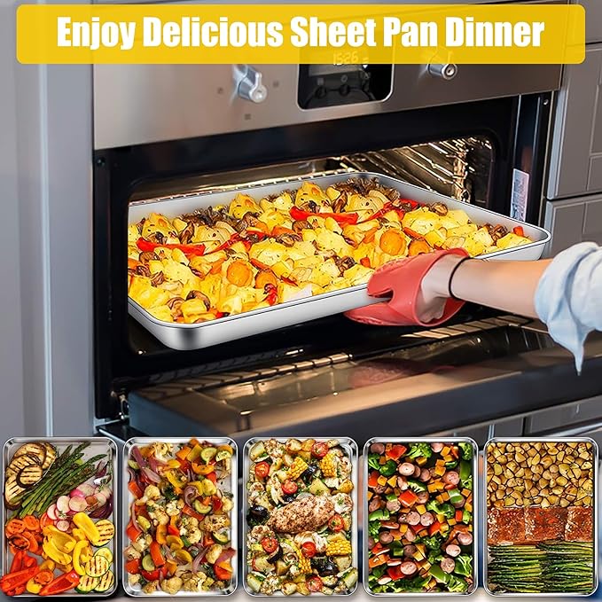 Homikit 1 Pack Baking Sheet, 18 x 13 Inches Stainless Steel Large Cookie Pan, Heavy Duty Metal Half Sheet Tray for Oven Baking Roasting Cooking, Rustproof & Nonstick, Dishwasher Safe