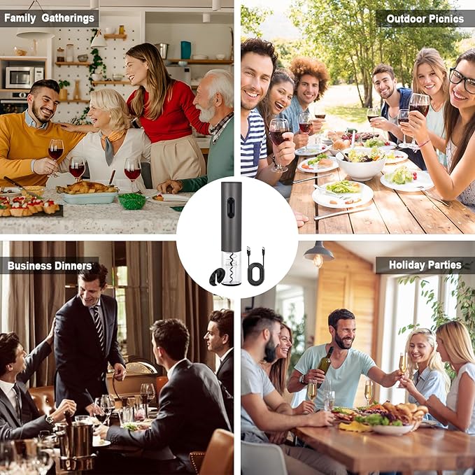 Electric Wine Opener,Rechargeable Automatic Wine Corkscrew with Foil Cutter, Type-C Charging Wine Openers With LED Light For Wine Lovers Gift Christmas Home Bar Party