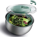 COOK WITH COLOR Stainless Steel Salad Spinner - 5 Qt. Lettuce Washer And Vegetable Spinner Dryer for Easy Salad Prep - Non Slip Base with Pull Handle - Auto Stop Brake System, Stain and Odor Resistant