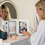 Cooluli Skincare Mini Fridge for Bedroom - Car, Office Desk & Dorm Room - Portable 4L/6 Can Electric Plug In Cooler & Warmer for Food, Drinks, Beauty & Makeup, 12v AC/DC & Exclusive USB, Cow Print