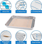 P&P CHEF 10.4 x 8 x 1 Inch Toaster Oven Pan with Grid Rack and Silicone Mat, Stainless Steel Toaster Oven Tray Baking Pan with Cooling Roasting Rack, Dishwasher Safe (3Pcs)