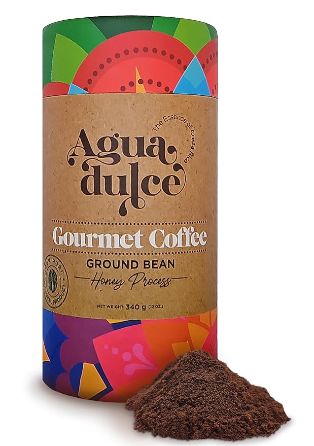 Honey-Process Ground Coffee, Medium Roast by Agua Dulce. Costa Rican Specialty Gourmet Coffee — 100% Arabica Single Origin. Pack of 1 (12 oz)