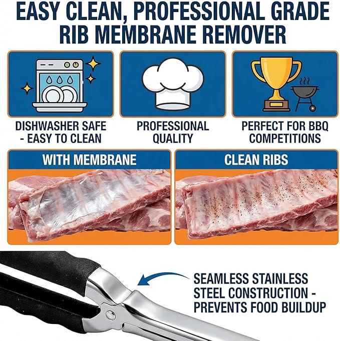 Stainless Steel Rib Membrane Removal Tool, Glue-Free Full-Wrap Anti-Slip Grip, Dishwasher Safe Rib Prep Tool For Barbecue Grilling Accessories