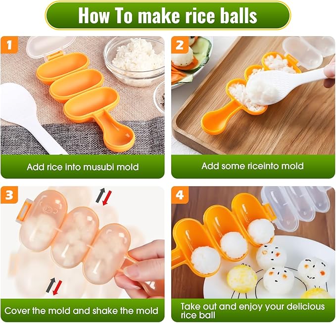 Rice Ball Maker Mold & Sushi Maker 2 Riceball Shaker and 2 Rice Paddle - Easy to Use Rice Ball Mold Shaker for Perfect Onigiri and Sushi - Fun Kitchen Tool-Blue&Red