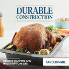 Farberware Bakeware Nonstick Roasting Pan/Roaster with U-Rack, 14.75 Inch x 10.75 Inch - Gray