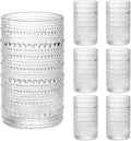 Moretoes Large Hobnail Drinking Glasses Set of 6, 15oz Highball Glass Cups, Kitchen Drinkware Glassware,Embossed Water Tumbler,for Beer,Cocktail,Whiskey,Juice and Various Mixed Drinks(Clear)