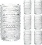 Moretoes Large Hobnail Drinking Glasses Set of 6, 15oz Highball Glass Cups, Kitchen Drinkware Glassware,Embossed Water Tumbler,for Beer,Cocktail,Whiskey,Juice and Various Mixed Drinks(Clear)