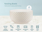KooK Ceramic Mixing Bowls, Nesting Set of 4, Embossed Kitchen Dishware, Prep, Serving, Gift, Microwave and Dishwasher Safe, 20/44/98/145 oz, Narbonne Collection (Ivory)