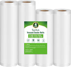 Syntus Vacuum Sealer Bags, 4 Pack 2 Roll 11" x 20' and 2 Roll 8" x 20' Commercial Grade BPA Free Bag Rolls, Food Vac Bags for Storage, Meal Prep or Sous Vide