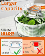 MR.SIGA Large Salad Spinner, Fruit Washing Bowl with Strainer, Salad Dryer for Washing, Spinning, and Draining Greens, Fruits, and Vegetables, 6.87 Quart Capacity