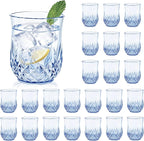 24 Pack Plastic Stemless Wine Glasses,12oz Unbreakable Vintage Elegant Drinking Glass Set,Reusable Fancy Cocktail Cups for Party, Wedding, and Bulk Events (24, 12oz-Blue)