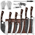DRGSKL Serbian Chef Knife Set, Hand Forged Knife Set with Bag, Full Tang Kitchen Knife Sets with High Carbon Steel, Meat Cleaver Butcher Boning Knife for Brisket Trimming, Gift for Men Women