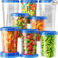 BiuLeon 12 Pack-34 oz Freezer Storage Containers, Plastic Food Storage Containers with Twist Top Lids, BPA Free and Reusable Soup Containers with Lids, Leakproof/Microwave/Dishwasher Safe