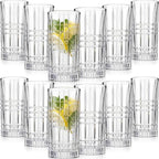 Uiifan Set of 12 Tall Highball Glasses 12 oz Crystal Drinking Glasses Clear Fancy Cups Vintage Textured Designer Glassware for Cocktail Tea Water Beer Soda Beverages, Dishwasher Safe (Modern Style)