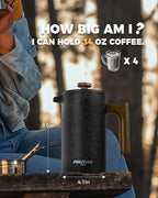 POLIVIAR French Press Coffee Maker, 34 oz Coffee Press with Real Wood Handle, Double Wall Insulation & Dual-Filter Screen, Food Grade Stainless Steel for Good Coffee and Tea JX2023-FPLB