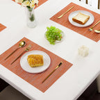 Leetaltree Orange Placemats Set of 8 - Heat Resistant Non-Slip Place mats for Dining Table, Washable Durable PVC Vinyl Woven Table Mats（Orange, 8）
