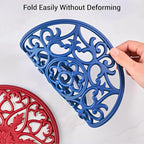 SMARTAKE 6 Set Silicone Trivets, Multi-Use Carved Trivet, Insulated Non-Slip Durable Kitchen Mats, Flexible Modern Kitchen Table Mat, for Hot Dishes, Pots, Dining Countertop, Red