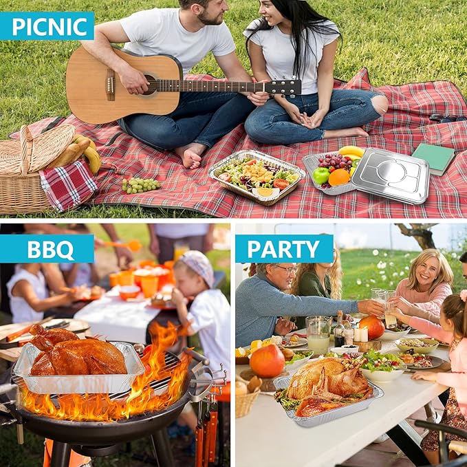 9x13 Thickened Aluminum Foil Pans With Lids, 10Pack Extra Deep Disposable Aluminum Pans for Roasting, Baking, Cooking, Food Prep, Chafing, Steam Table, Oven, Cake, and Party Catering.