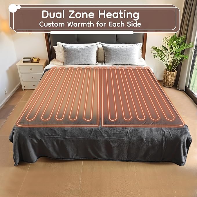 Electric Heated Blanket King Size - 90"x100", Soft Flannel Heating Blanket, 10 Heating Levels, 1-12 H Auto Shut Off, Breathable Warm and Washable for Bed, Dark Grey